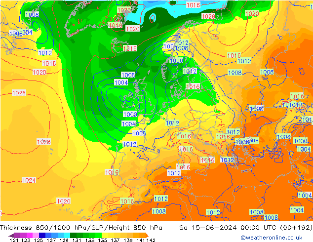 Thck 850-1000 hPa ECMWF Sáb 15.06.2024 00 UTC