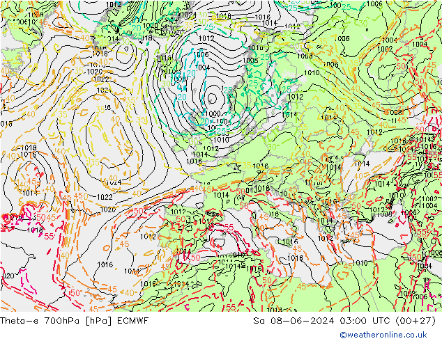 Theta-e 700hPa ECMWF sam 08.06.2024 03 UTC