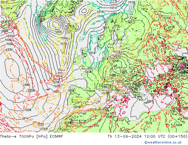 Theta-e 700hPa ECMWF do 13.06.2024 12 UTC