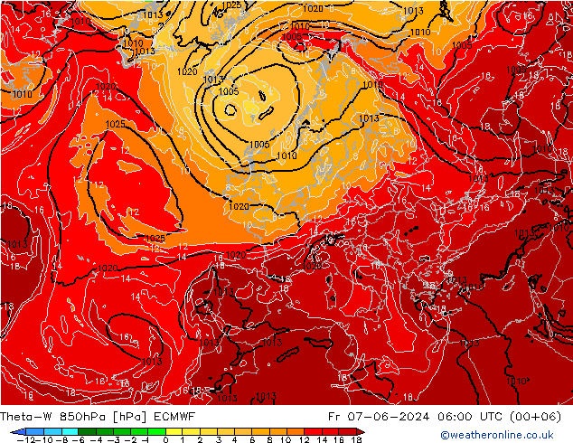 Theta-W 850hPa ECMWF Fr 07.06.2024 06 UTC