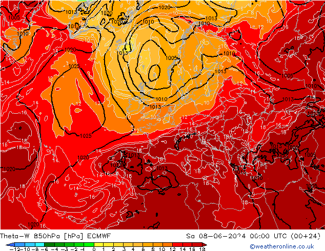 Theta-W 850hPa ECMWF sáb 08.06.2024 00 UTC