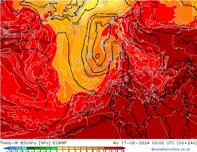 Theta-W 850hPa ECMWF lun 17.06.2024 00 UTC