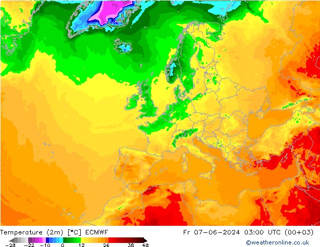 Temperaturkarte (2m) ECMWF Fr 07.06.2024 03 UTC