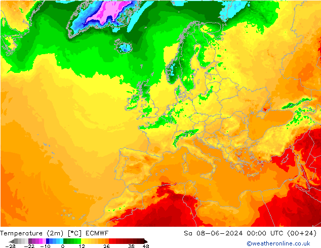 température (2m) ECMWF sam 08.06.2024 00 UTC