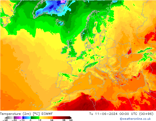 Temperatura (2m) ECMWF mar 11.06.2024 00 UTC