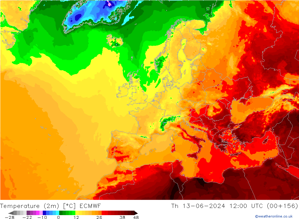 Temperaturkarte (2m) ECMWF Do 13.06.2024 12 UTC