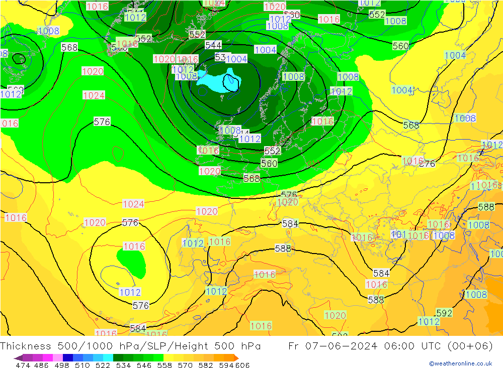 Thck 500-1000гПа ECMWF пт 07.06.2024 06 UTC