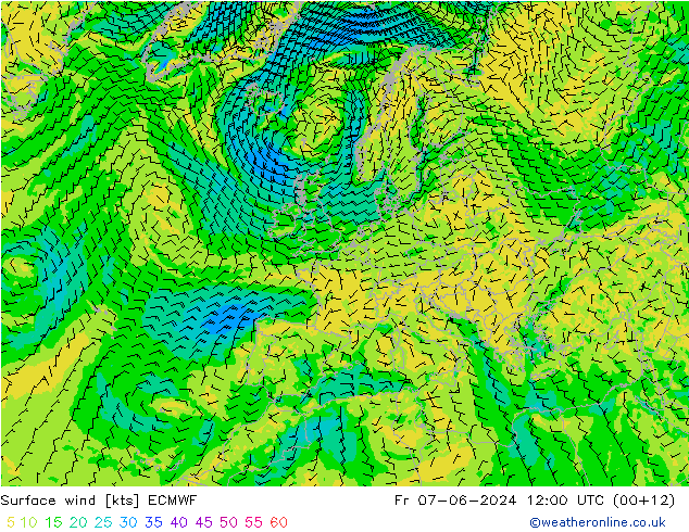 Surface wind ECMWF Fr 07.06.2024 12 UTC