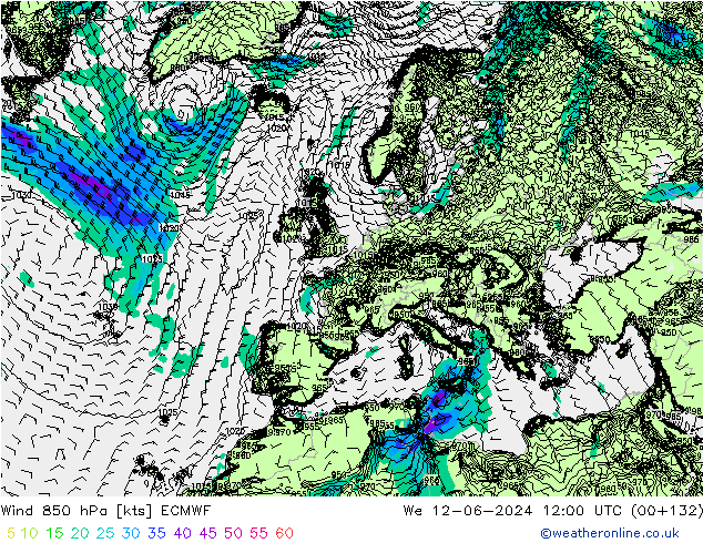 Vento 850 hPa ECMWF mer 12.06.2024 12 UTC