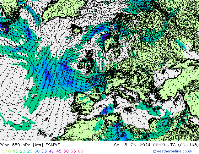 Wind 850 hPa ECMWF za 15.06.2024 06 UTC