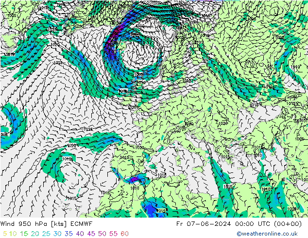 Wind 950 hPa ECMWF Fr 07.06.2024 00 UTC