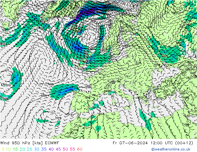 Wind 950 hPa ECMWF Fr 07.06.2024 12 UTC