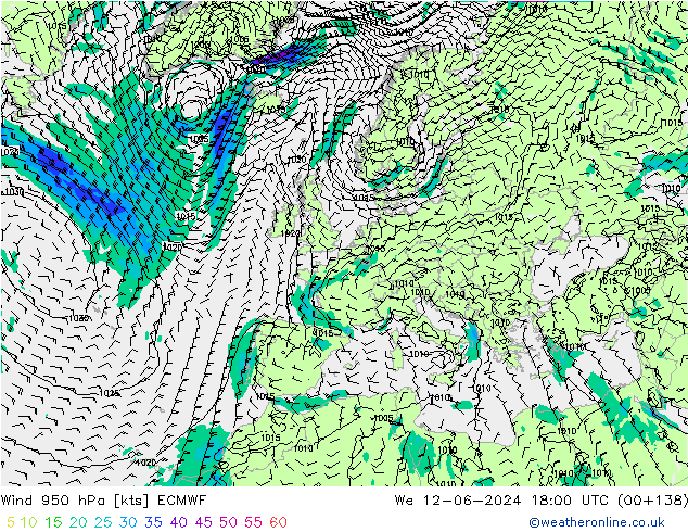 Rüzgar 950 hPa ECMWF Çar 12.06.2024 18 UTC