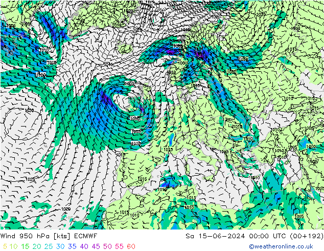 Wind 950 hPa ECMWF Sa 15.06.2024 00 UTC