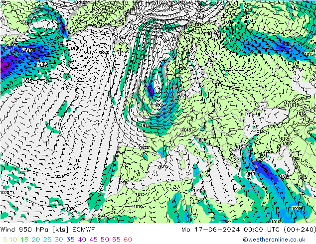 Vent 950 hPa ECMWF lun 17.06.2024 00 UTC