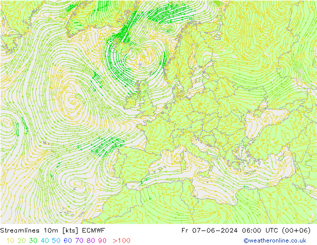 ветер 10m ECMWF пт 07.06.2024 06 UTC