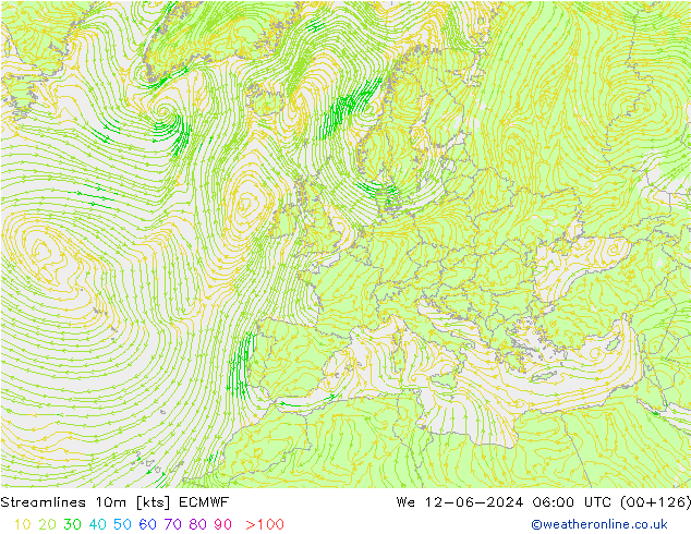 Linha de corrente 10m ECMWF Qua 12.06.2024 06 UTC