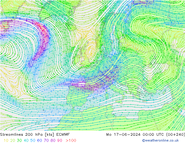 Stromlinien 200 hPa ECMWF Mo 17.06.2024 00 UTC