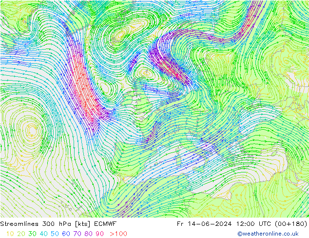 Linha de corrente 300 hPa ECMWF Sex 14.06.2024 12 UTC