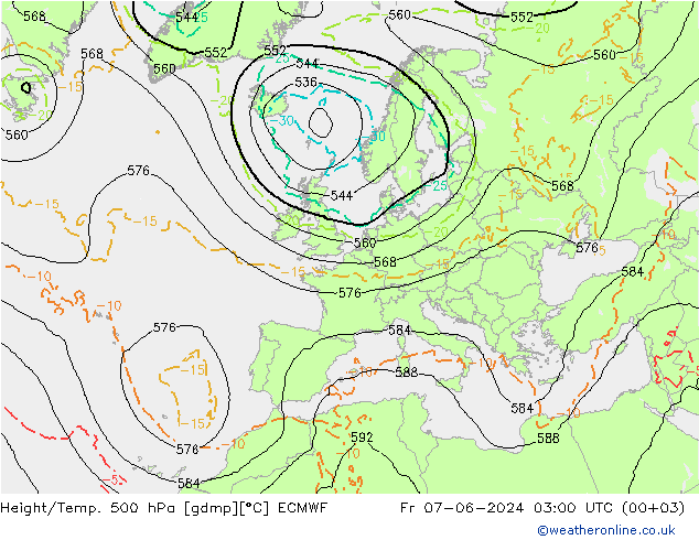 Height/Temp. 500 hPa ECMWF Fr 07.06.2024 03 UTC