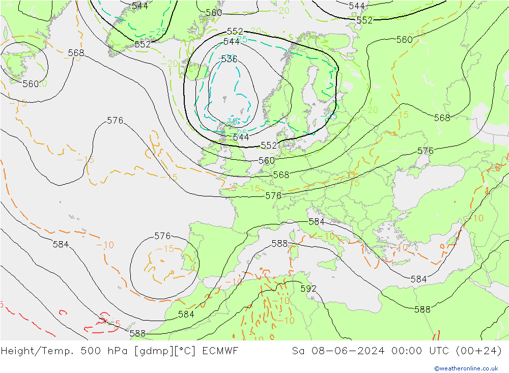 Z500/Yağmur (+YB)/Z850 ECMWF Cts 08.06.2024 00 UTC