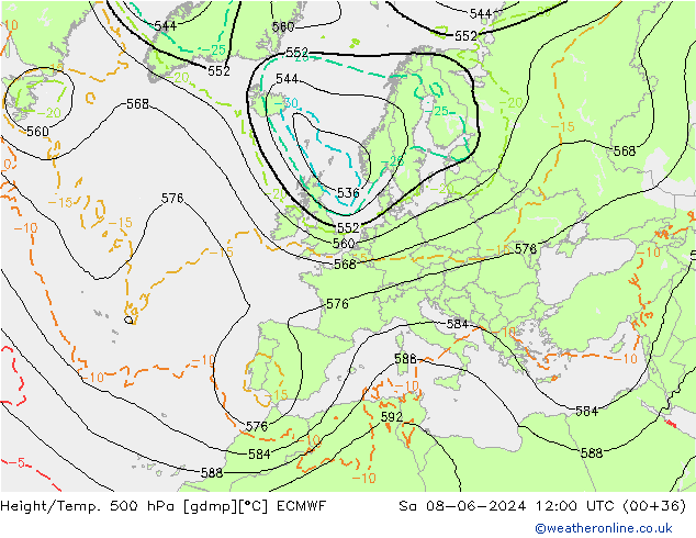 Z500/Rain (+SLP)/Z850 ECMWF Sa 08.06.2024 12 UTC