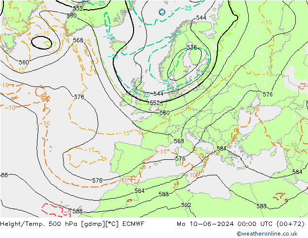 Yükseklik/Sıc. 500 hPa ECMWF Pzt 10.06.2024 00 UTC