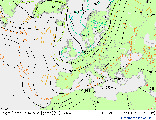 Z500/Regen(+SLP)/Z850 ECMWF di 11.06.2024 12 UTC