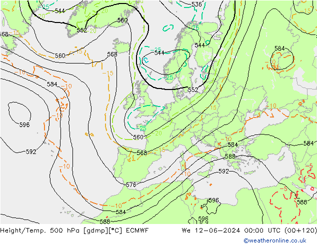 Z500/Rain (+SLP)/Z850 ECMWF Mi 12.06.2024 00 UTC