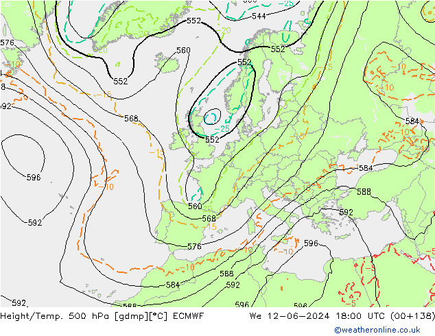 Height/Temp. 500 hPa ECMWF We 12.06.2024 18 UTC