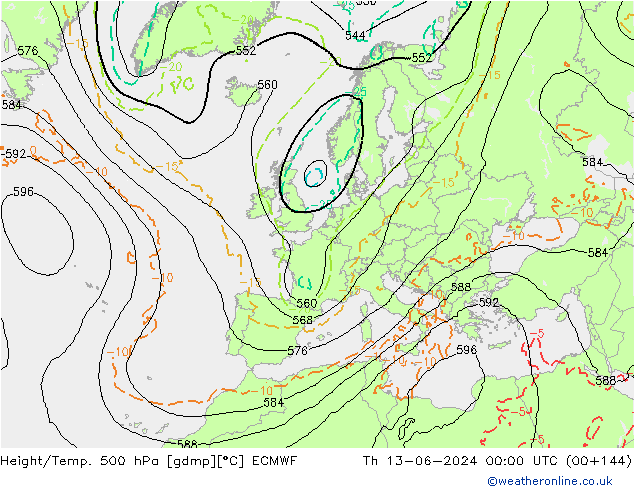 Height/Temp. 500 hPa ECMWF Čt 13.06.2024 00 UTC