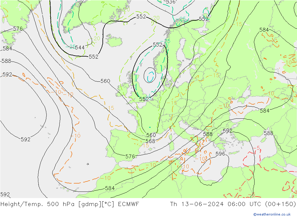 Height/Temp. 500 hPa ECMWF Do 13.06.2024 06 UTC