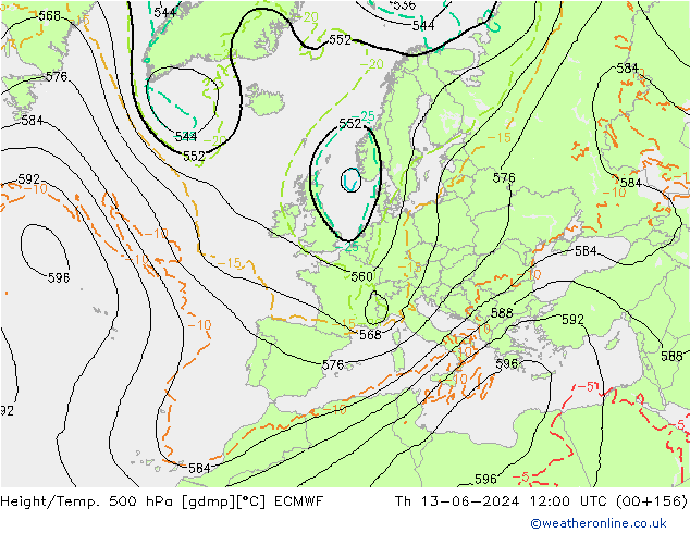 Z500/Rain (+SLP)/Z850 ECMWF Qui 13.06.2024 12 UTC