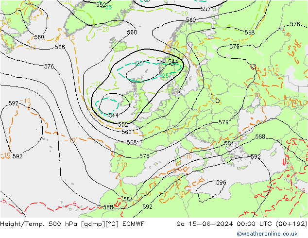 Height/Temp. 500 hPa ECMWF Sa 15.06.2024 00 UTC