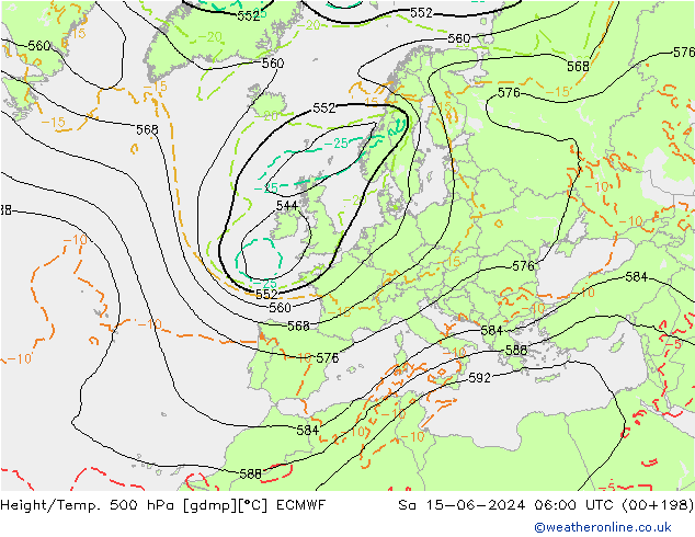 Z500/Rain (+SLP)/Z850 ECMWF сб 15.06.2024 06 UTC