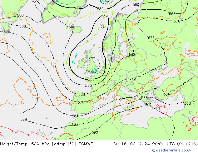 Yükseklik/Sıc. 500 hPa ECMWF Paz 16.06.2024 00 UTC