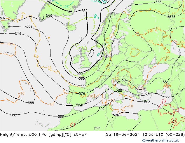 Z500/Rain (+SLP)/Z850 ECMWF dom 16.06.2024 12 UTC