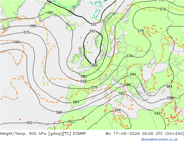 Height/Temp. 500 гПа ECMWF пн 17.06.2024 00 UTC