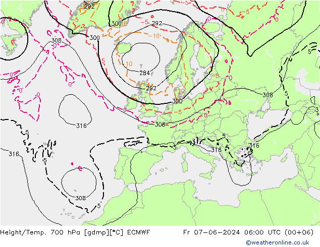 Height/Temp. 700 hPa ECMWF Fr 07.06.2024 06 UTC