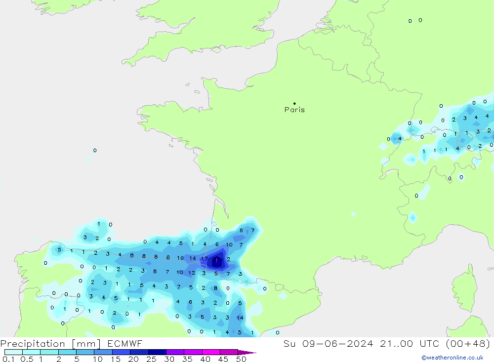 осадки ECMWF Вс 09.06.2024 00 UTC