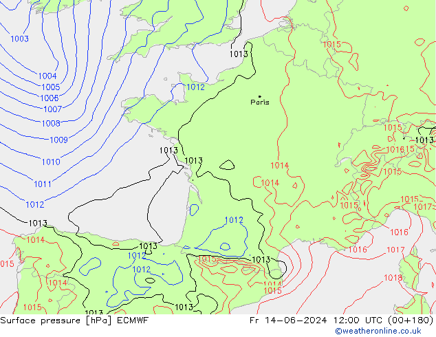 Yer basıncı ECMWF Cu 14.06.2024 12 UTC