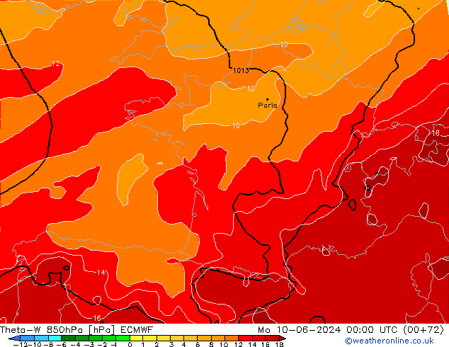 Theta-W 850hPa ECMWF Pzt 10.06.2024 00 UTC