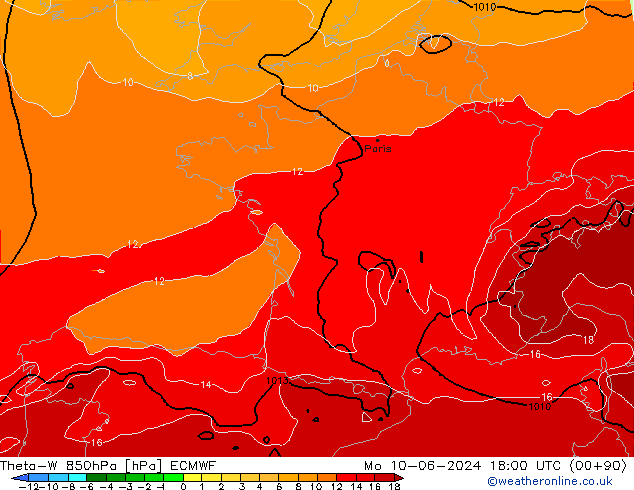 Theta-W 850hPa ECMWF Po 10.06.2024 18 UTC