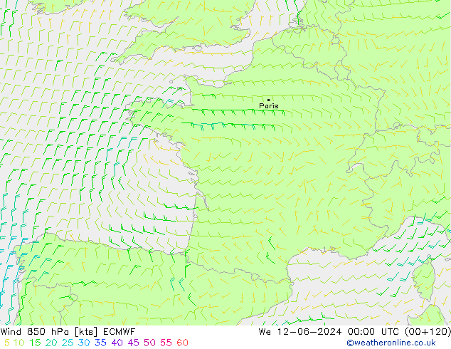 Vento 850 hPa ECMWF Qua 12.06.2024 00 UTC