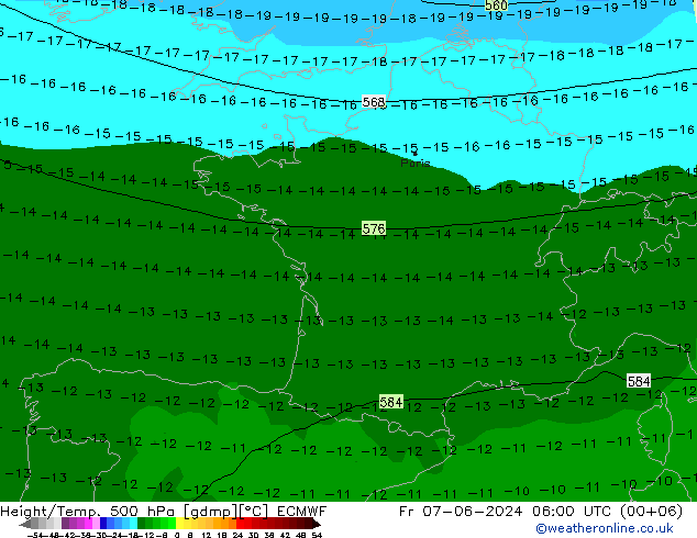 Hoogte/Temp. 500 hPa ECMWF vr 07.06.2024 06 UTC