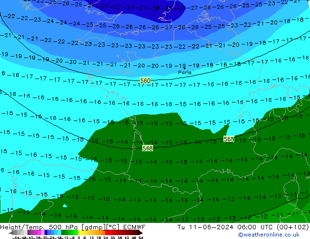 Height/Temp. 500 hPa ECMWF mar 11.06.2024 06 UTC