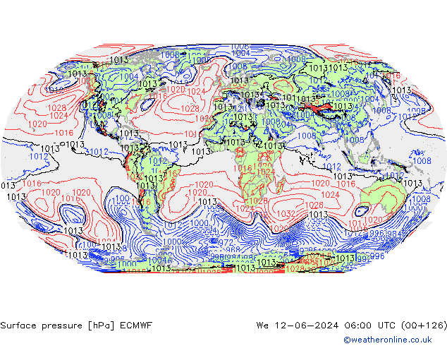 Surface pressure ECMWF We 12.06.2024 06 UTC