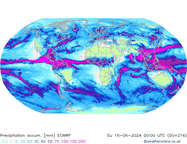 Precipitation accum. ECMWF Su 16.06.2024 00 UTC