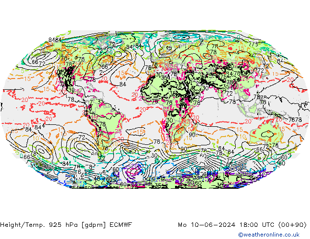 Geop./Temp. 925 hPa ECMWF lun 10.06.2024 18 UTC