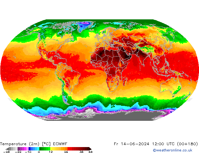 Temperature (2m) ECMWF Fr 14.06.2024 12 UTC